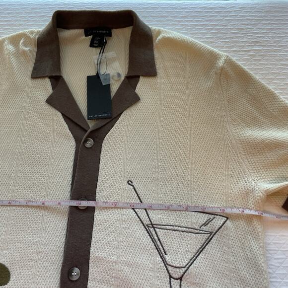 NWT Art of Rhetoric Martini Olive Cocktail Textured Knit Button Up Polo Shirt - Picture 8 of 11